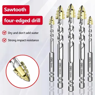 3/5pcs Four-blade Serrated Overlord Drill Glass Drill Masonry Drill Bit Set 5-12 mm Drill Ceramic Drill Tile Drilling Tools Set
