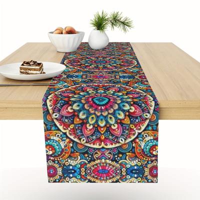 TEMU 1pc Mandala Pattern Table Runner, Dining Decor, Kitchen Tablecloth, Sideboard Cover, Farmhouse Placemat, Suitable For Holiday Decorations, Dining Table, Scene, Banquet Supplies Image
