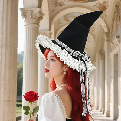 Handgemachte Spitze Hexe Spitze Hüte Bandage Schleife Zauberer Hut Edle Prinzessin Lolita Cosplay Kostüm Zubehör Halloween Party Hut Image