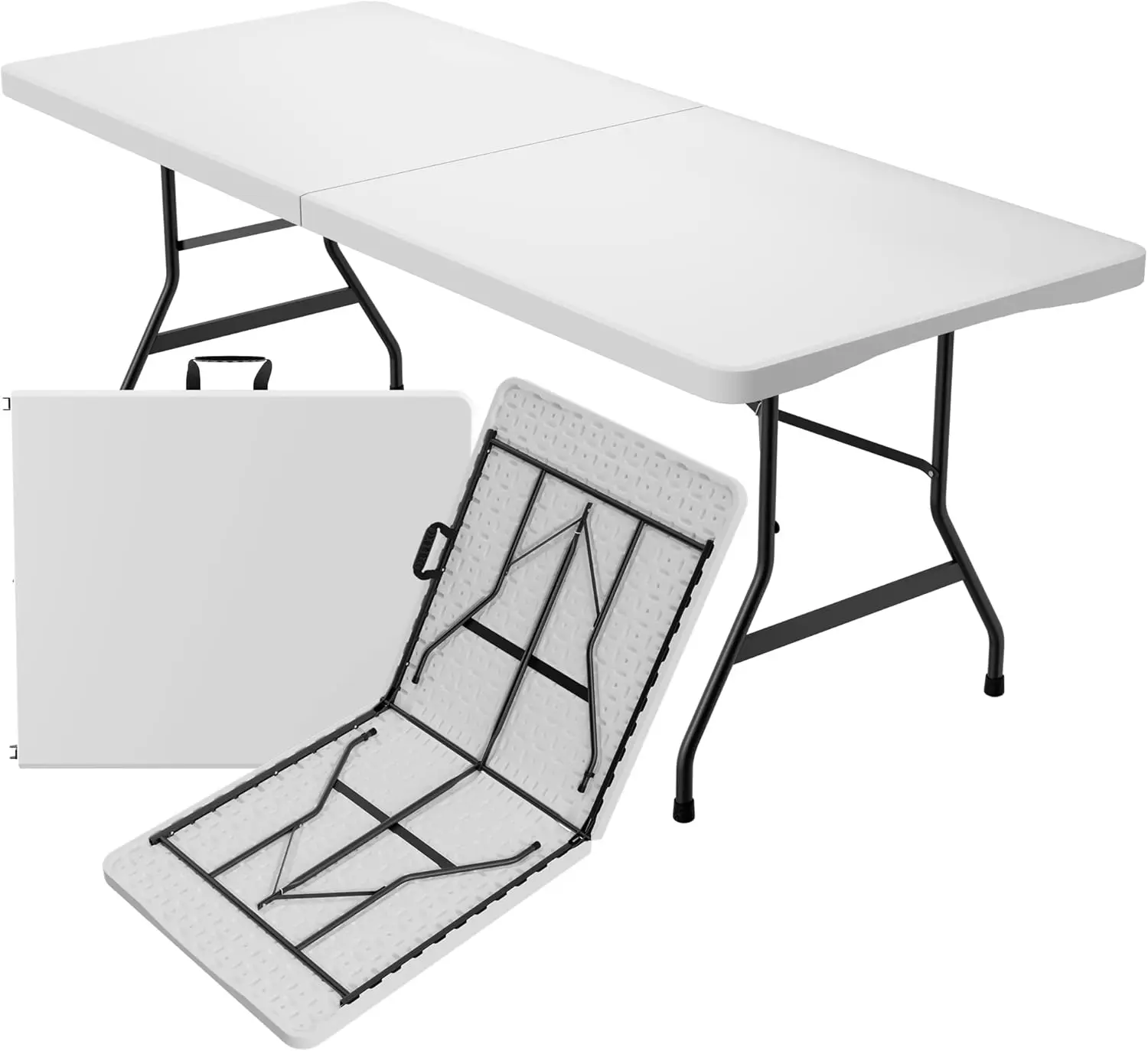 Gartentisch, faltbar, 183 x 76 cm, Tragegriff, Kunststoff, 8 Personen, Buffettisch, Camping, klappbar, Weiß
