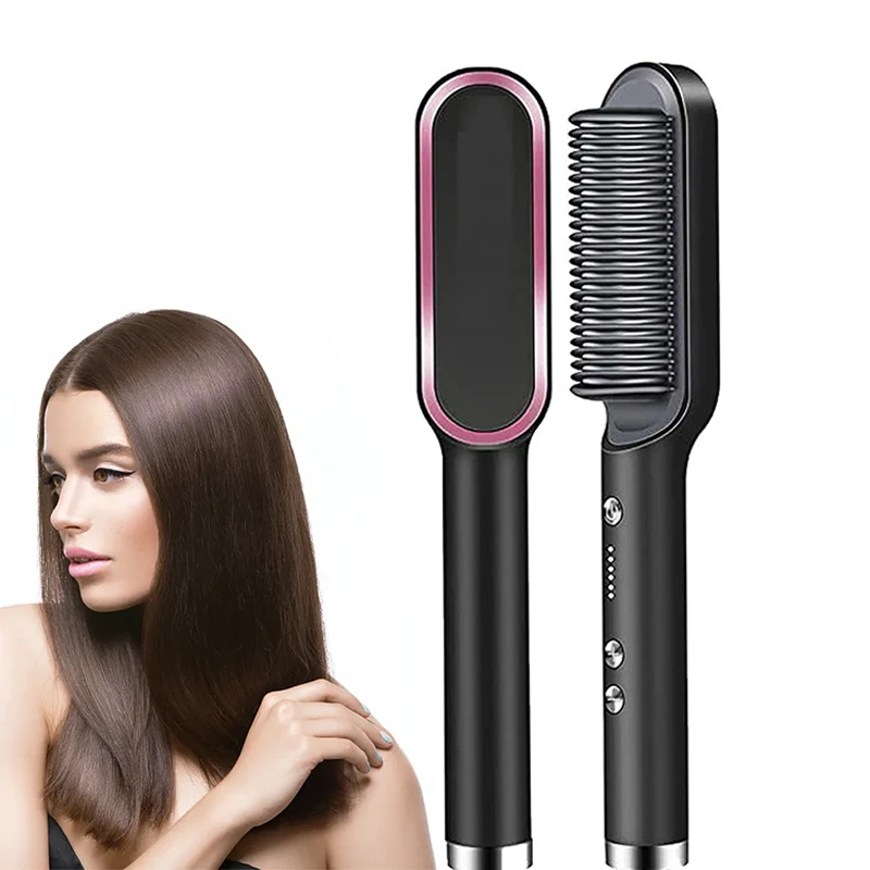 Haarglätter, Keramik, heißer Kamm, 2-in-1, elektrische Haarbürste zum Glätten, negative Ionen, schnelle Erwärmung, Styling-Werkzeug ﻿ Image