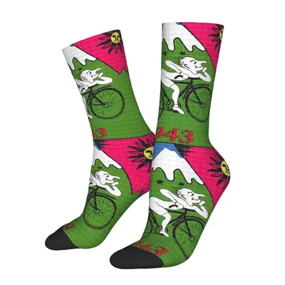 Funny Happy Sock for Men Albert Hofmann Harajuku Bicycle Quality Pattern Printed Crew Sock Casual Gift