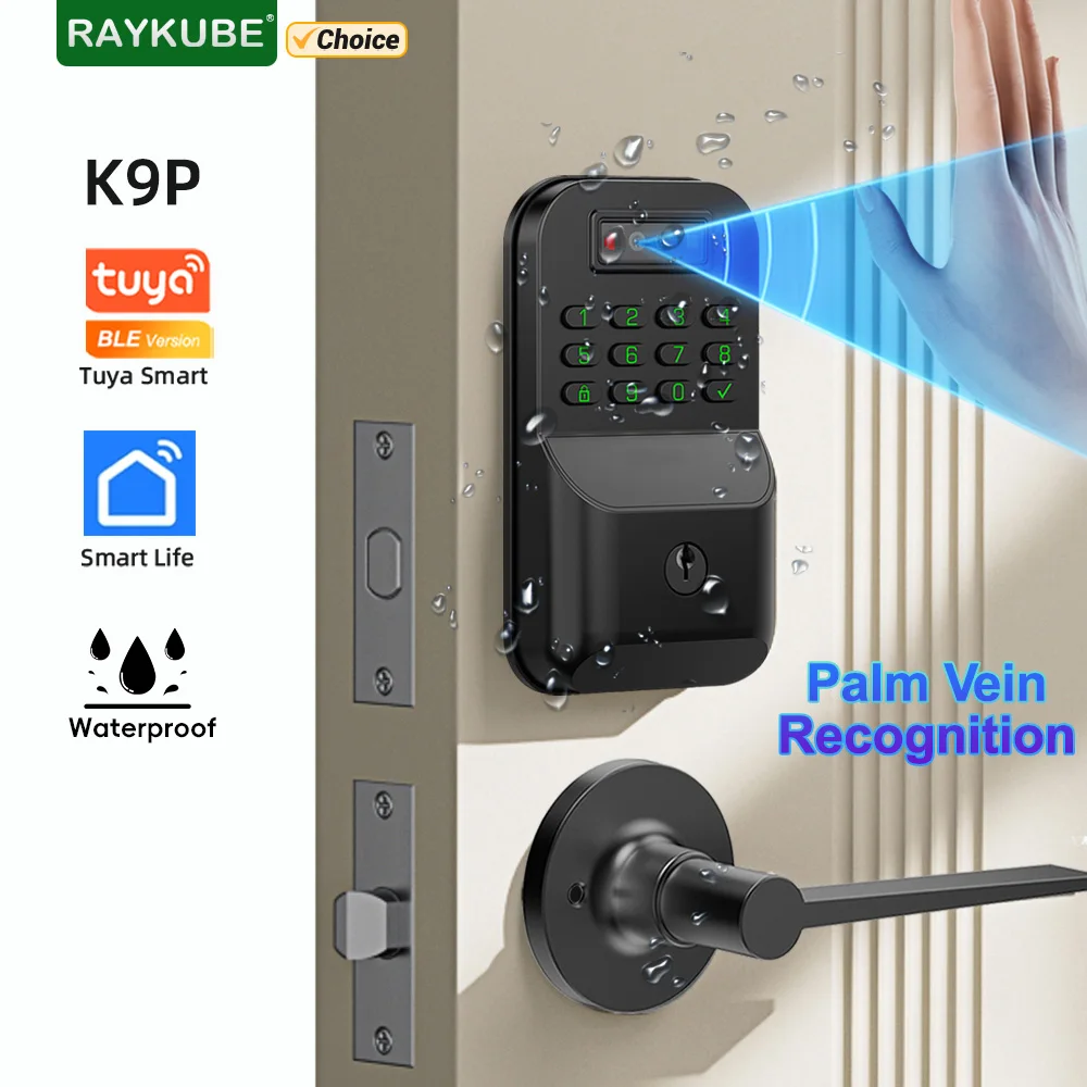 RAYKUBE K9P Wasserdichtes Tuya Bluetooth Palm Venenerkennung Digitales elektronisches intelligentes Türschloss mit Passwort/Schlüssel/APP-Entsperrung Image