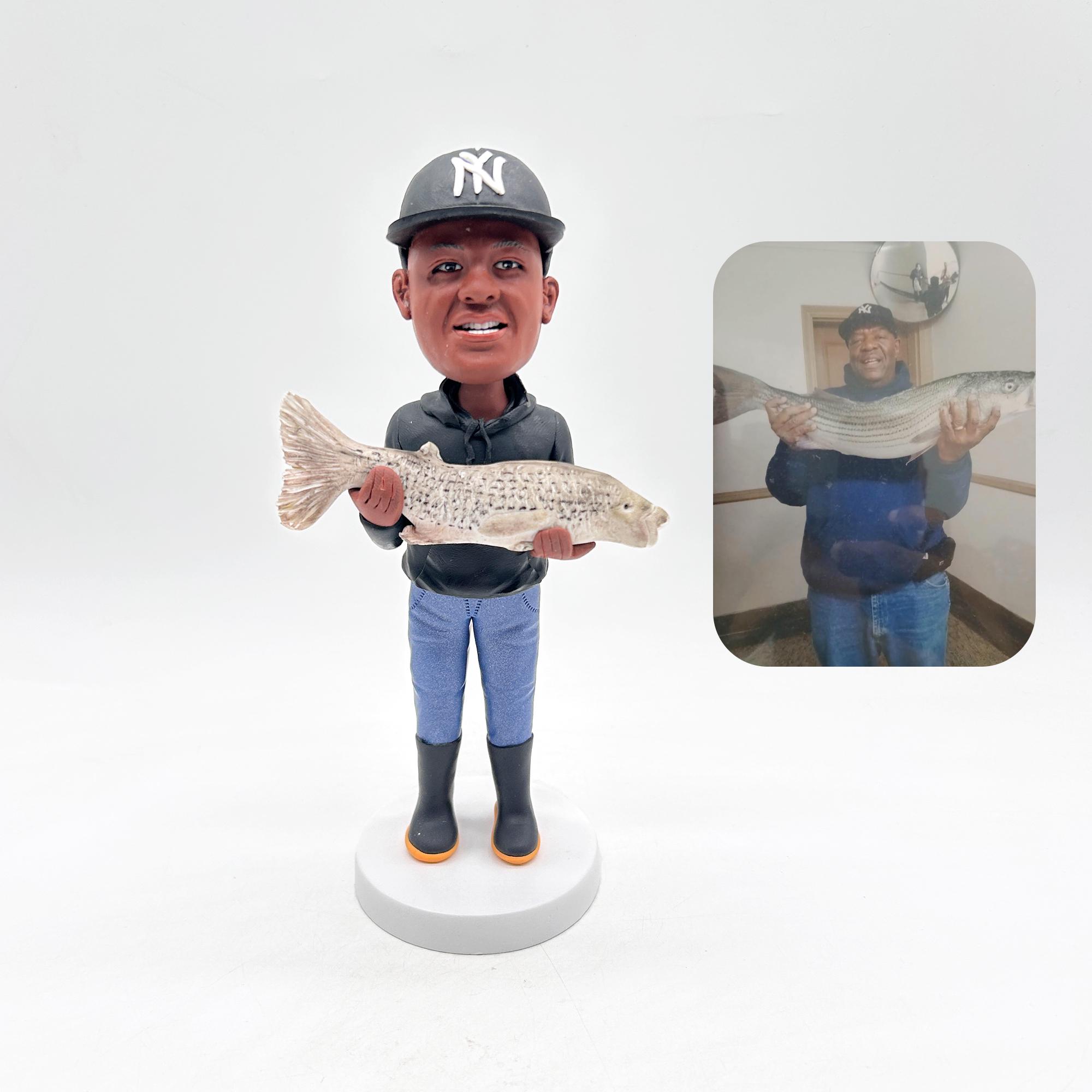 Bobblehead personalizzati, bobblehead personalizzati da pesca, bobblehead personalizzati per papà, bobblehead per compleanno da pescatore, regali per