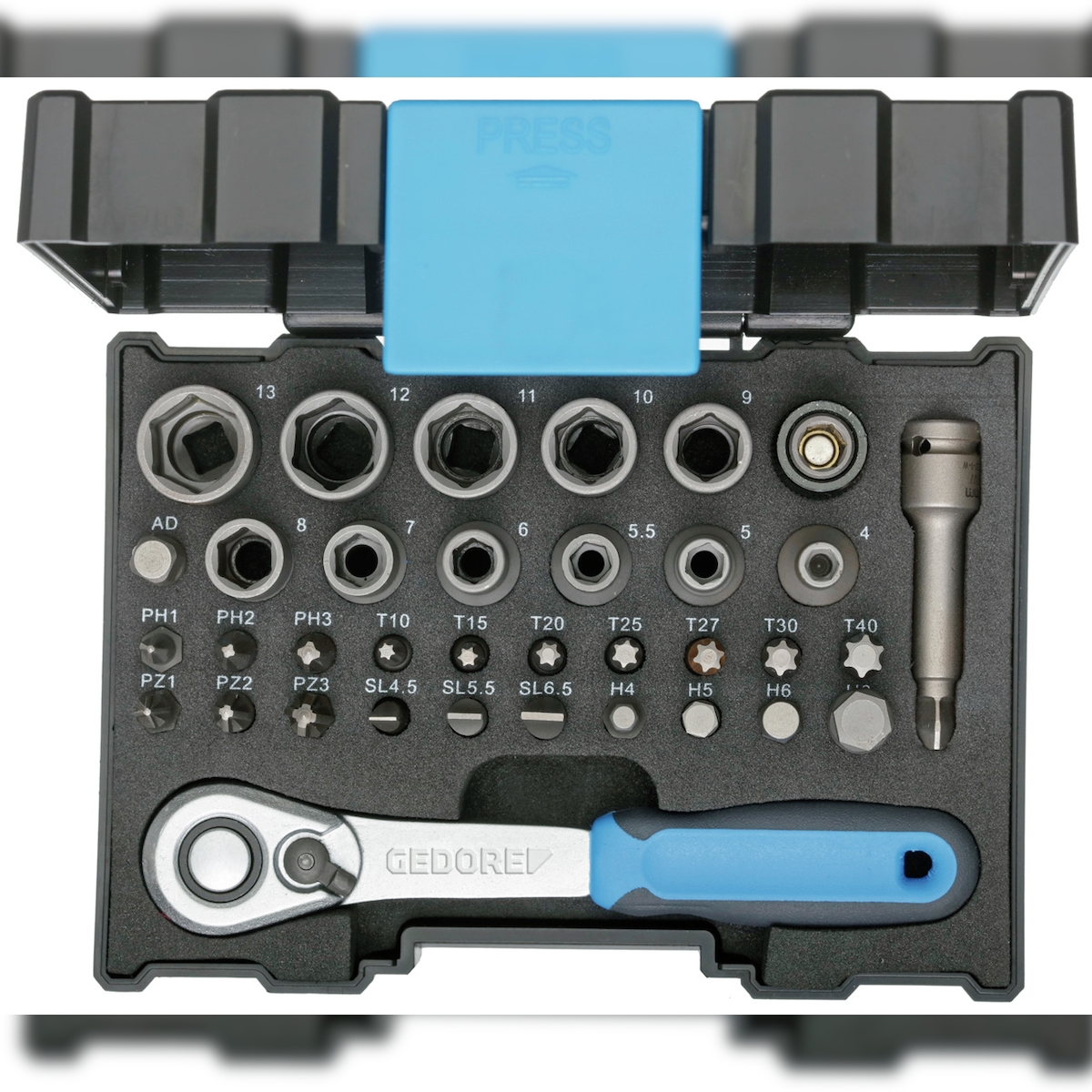 GEDORE Bit-Steckschlüsselbox mit Knarre 1/4" 35-teilig, 666-U-20 Image