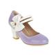 DSKHDZW Women Block Heel Court Shoes Patent Round Toe Wedding Heels Sweet Bow Ankle Strap Party Dress Pumps,Purple,3 UK