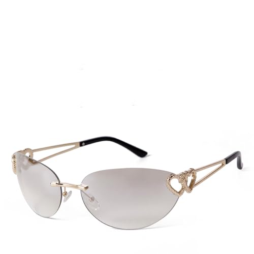 WNCKSQ Trendy Fashion Rimless Women Sunglasses Silver Uv400 Lens Heart Shaped Logo Ladies Sun Glasses(C8)