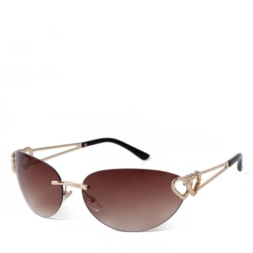 WNCKSQ Trendy Fashion Rimless Women Sunglasses Silver Uv400 Lens Heart Shaped Logo Ladies Sun Glasses(C1)