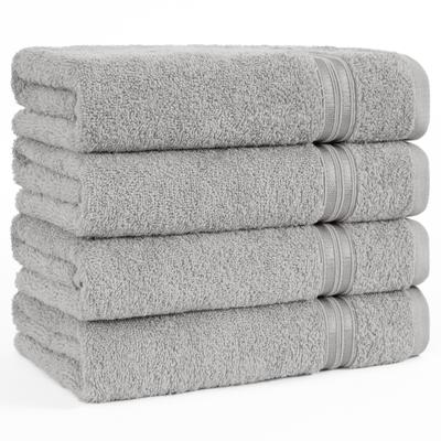 Handtuch Set HAMMETEX "4er Set Handtücher 50x100 cm, 100% Baumwolle, Weich & Saugstark", grau (hellgrau), B:50cm L:100cm, Frottier, Baumwolle, Handtücher (Packung), mit Bordüre, einfarbig, weich Image