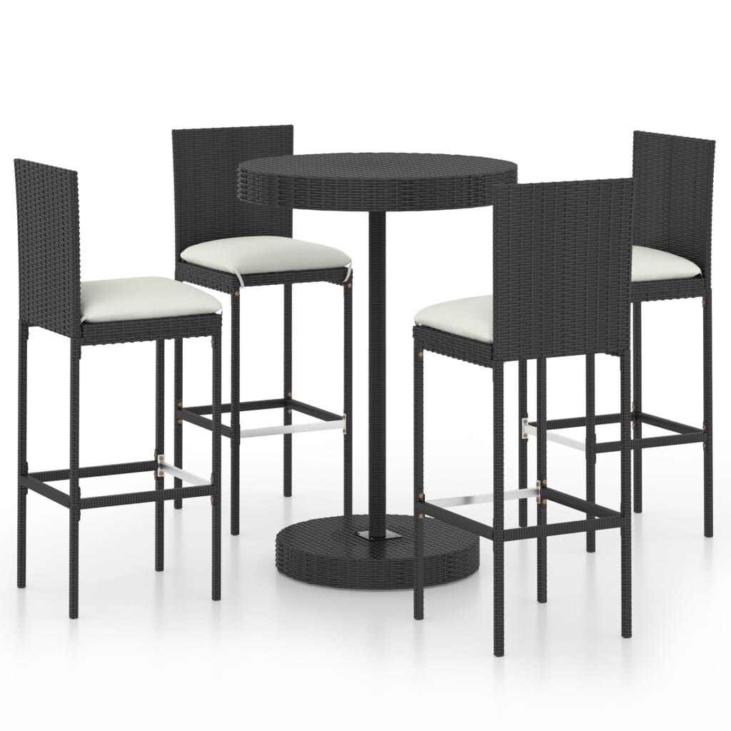 vidaXL 5-tlg. Gartenbar-Set mit Kissen Poly Rattan Schwarz Image