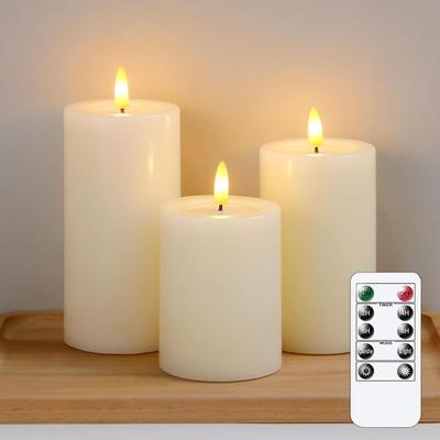Mumu - Flammenlose LED-Kerzen mit Wachs-Öl-Effekt, flackernde Fernbedienung, 3er-Pack, Image