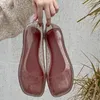 Damen-Gelee-Schuhe, tägliche Freizeit, flache Schuhe, quadratische Zehen, Slip-On-Sandalen, Größe 37–42, PVC, transparente flache Sandalen, Strand-Damenschuhe
