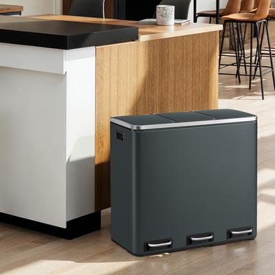 TEMU Kitchen Trash Can, 3 X 18 L, 3-compartment Waste System, Including 15 Trash Bags, Waste Bin, Pedal Bin, With Lid Image