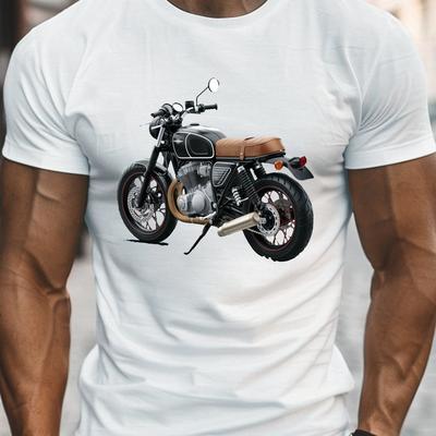 TEMU Engine Motorcycle On Dark Background Print, Men's Round Crew Neck Short Sleeve Tee, Casual T-shirt Casual Comfy Lightweight Top For Summer Image