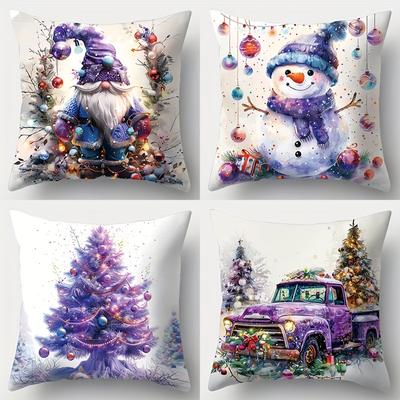 TEMU 4pcs Set Purple Christmas Pillowcases - Soft, Skin-friendly Polyester, Zip Closure, Machine Washable - Living Room & Bedroom Decor, 17.72 X 17.72 Inches Image