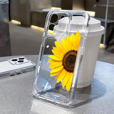 TEMU Sunflower Transparent Black Lens Mobile Phone Case For 14 13 12 11 Xs Xr X 8 7 Plus Pro Max Mini Se 2020 2022 Image