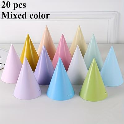 TEMU 20pcs Macaron Color Party Hats, Matte Birthday Hats, Suitable For Birthday Parties, Holiday Party Decorations, Holiday Celebration Hats Image