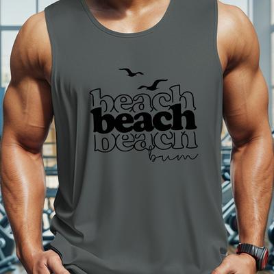 TEMU Plus Size Men's Summer Beach Vest - Geometric Print Sleeveless Tank Top, Breathable Polyester, Machine Washable Casual Gym & Beachwear, Plus Size Image