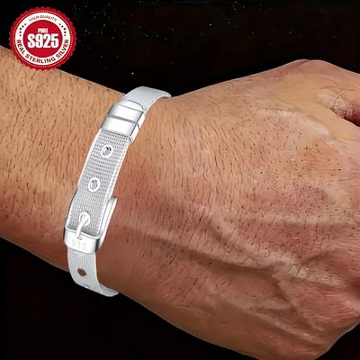 TEMU 925 Sterling Silvery Braided Watch Bracelet, Italian , Exquisite Silvery Jewelry, Simple Fashionable, Unisex, Perfect Valentine's Day Gift Image