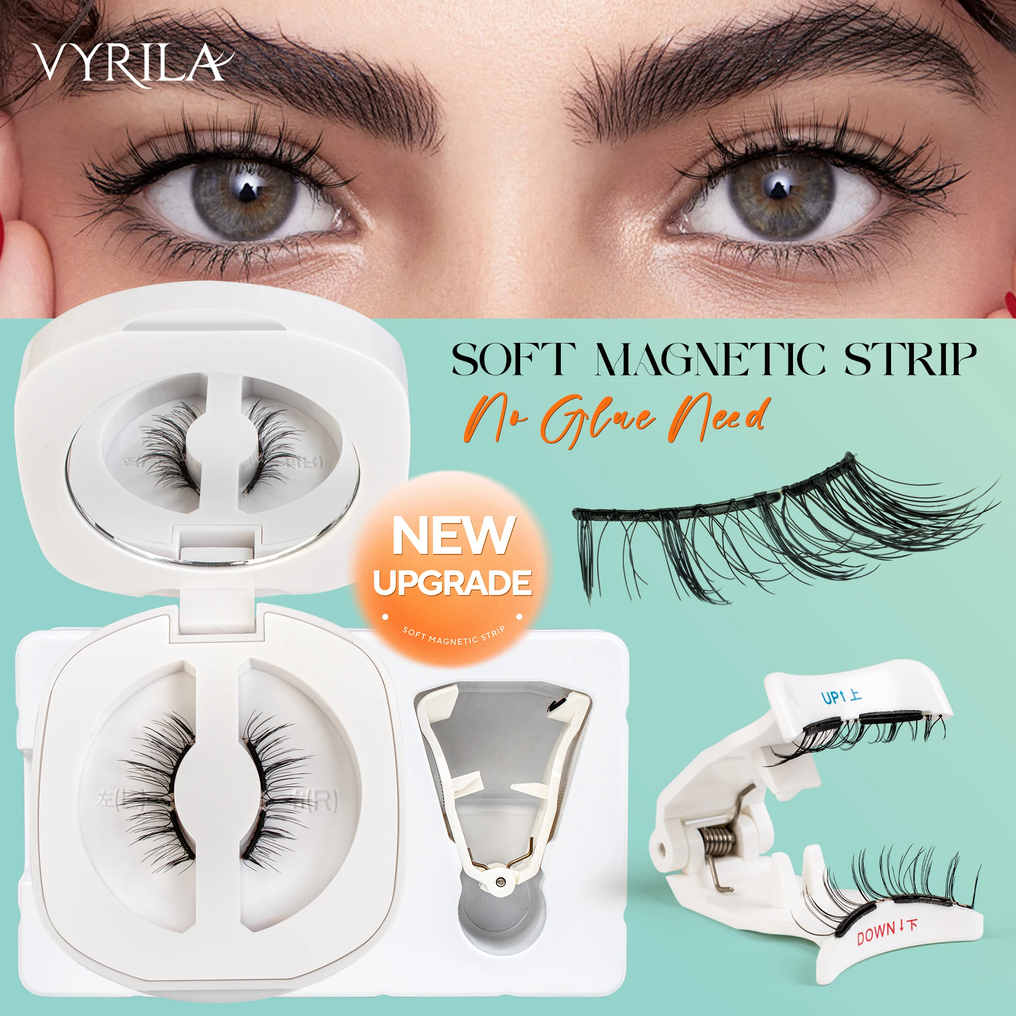 VYRILA Weiche magnetische Wimpern, kein Kleber erforderlich, wiederverwendbar, natürlicher Look, 3D-Wimpern, einfach anzubringen, weiches magnetisches Wimpern-Set für Augen-Make-up Image