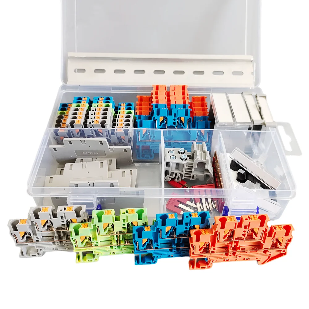 PTTB2.5 Push-in Double Level Din Rail Terminal Block 12AWG Connector End Cover Jumper Bridge Marker Strip Assembly Combined Kit Image