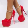 Frauen High Heels Pumps 16,5 cm Runde Kappe Stilettos Talon Femme Sexy Damen Rote Hochzeit Schuhe Schwarz Plattform Heels Große größe