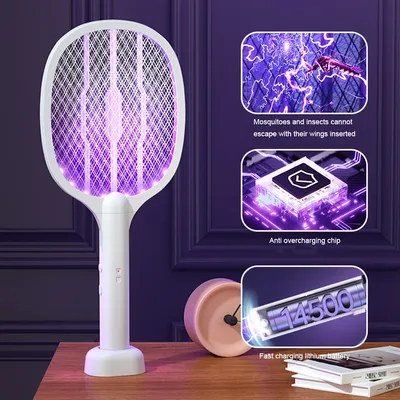 3000V Home Dormitory Electric Mosquito Swatter Mosquito Killer Lamp 2 in 1 Purple Light Folding USB Rechargeable Insect Killer