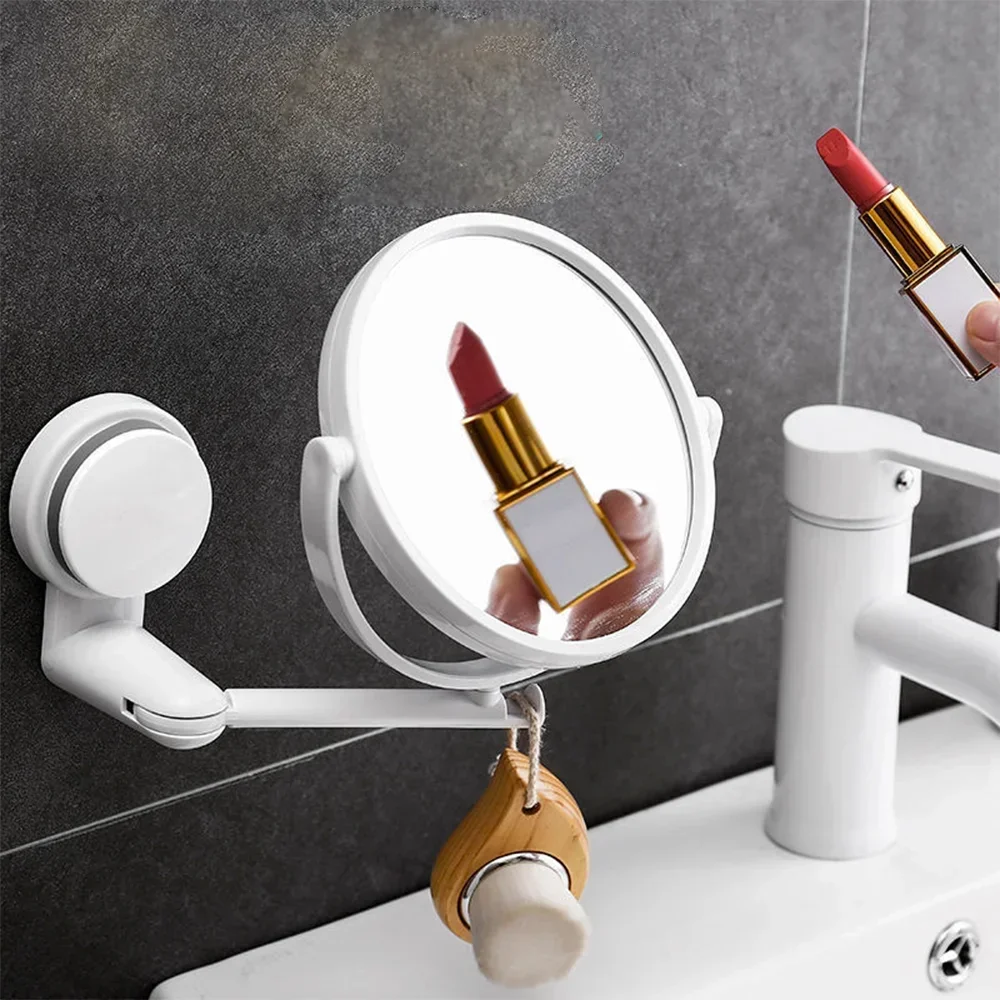 Faltbarer, an der Wand montierter Badezimmerspiegel ohne Stanzen, kleiner runder Schminkspiegel für Zuhause, Toilette, Studentenwohnheim