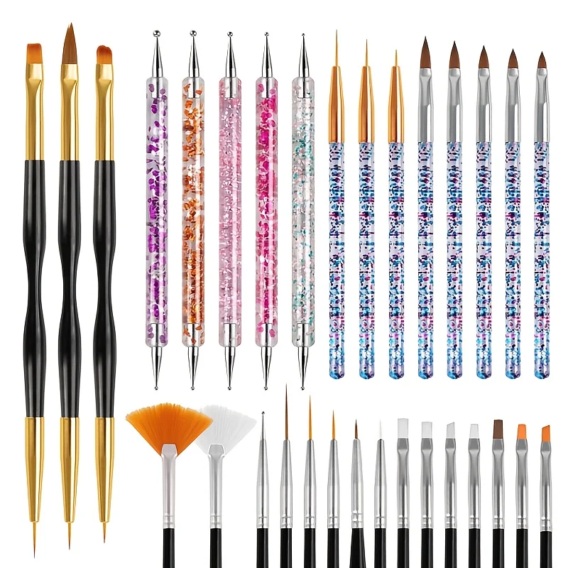 31-teiliges Nail-Art-Pinsel-Set, doppelseitige Nageldekorationswerkzeuge, Staubpinsel, Pinsel mit langem Linien-Design für die Maniküre Image