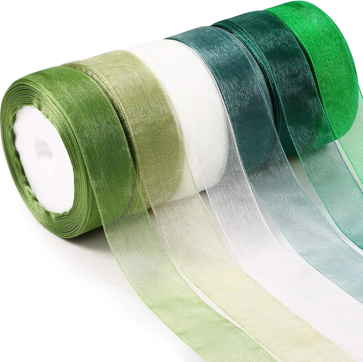 6 Rollen 50 Yards transparentes Chiffonband Organza-Satinbänder für Geschenkverpackungen Hochzeitssträuße Partykranz DIY Stoff Basteln De Image