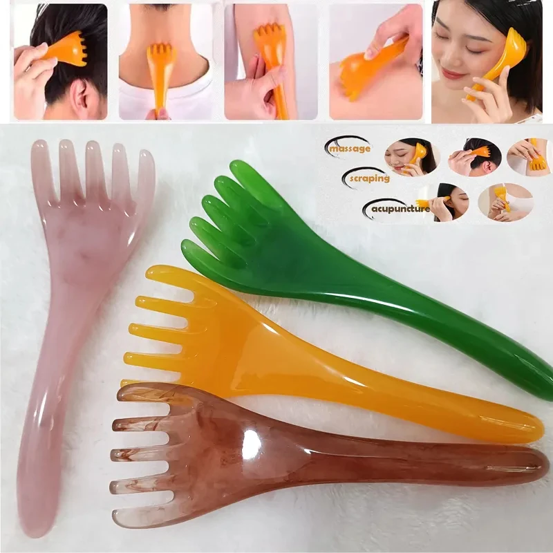 Kopfmassagegerät Kopfhaut Gua Sha für Körper Hals Beinmassage Fünf-Klauen-Kopfschabestab Massage Schaben Klauenmassage Visage Relax Image