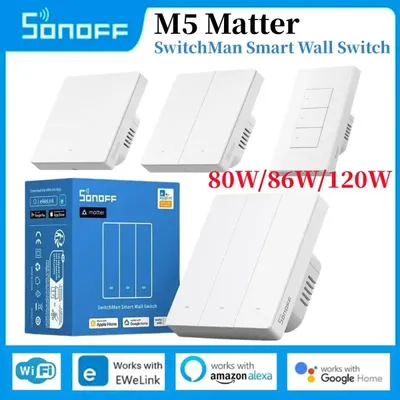 SONOFF M5 Matter WiFi Smart Wall Switch 80/86/120 Type eWeLink-Remote SwitchMan Voice Control via Alexa Google Apple Home