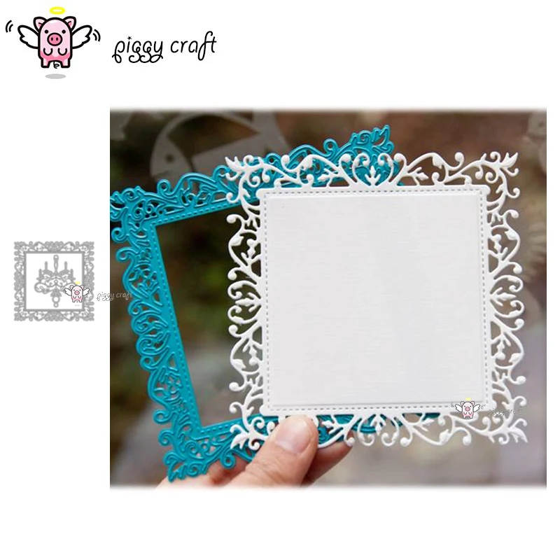 Piggy Craft metal cutting dies cut die mold Lace leaf vine square frame Scrapbook paper craft knife mould blade punch stencils