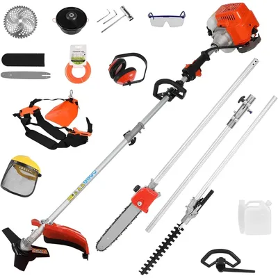 New-Type 5 in 1 Gas Weed Eater 52cc 2-Stroke,Multi-Functional Gas Weed Wacker with Hedge Trimmer Chainsaw Brush Cutte