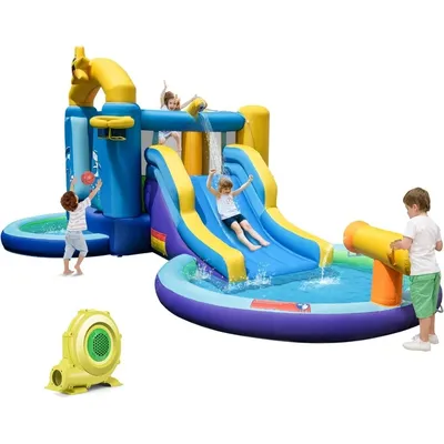Inflatable Water Slide, Ocean Kids Water Park Jump Castle w/Ball Pit & Splash Pool, Water Slides Inflatables