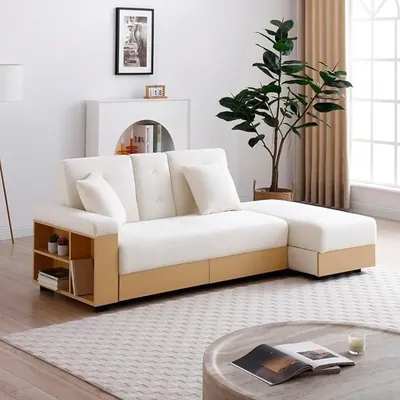 Sofa 84.65" Convertible Sofa Bed with Storage Ottoman, Adjustable Armrest & Coffee Table - Perfect for Small Apartments, 2 Drawe