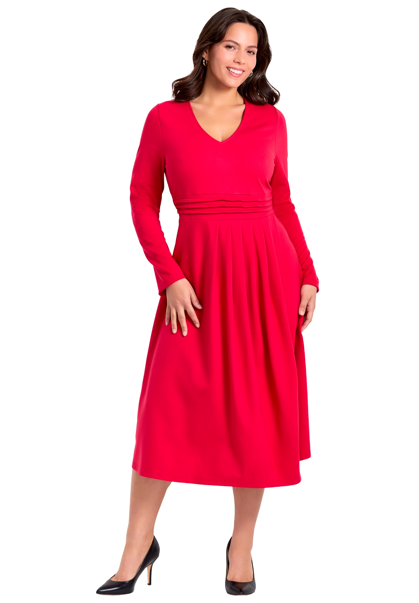 Plus Size Women's Fit And Flare Midi Dress by Avenue in Vibrant Red (Size 22/24)