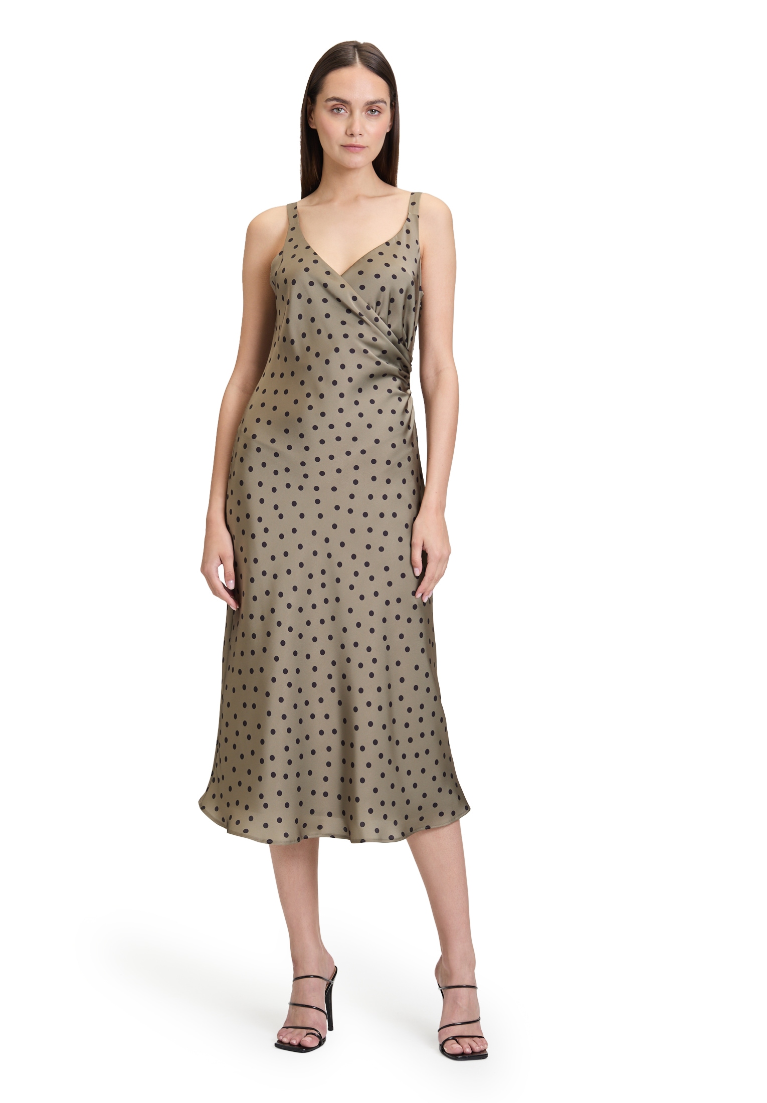 Cocktailkleid VERA MONT "Damen Cocktailkleid mit Print", Damen, Gr. 44, Normalgrößen, grün (khaki, schwarz), Obermaterial: 100% Polyester. Futter: 100% Polyester., figurumspielend lang, V-Ausschnitt, Kleider Image