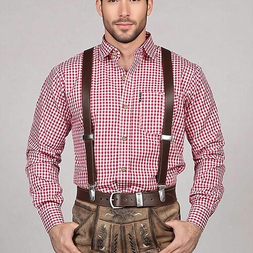 Carnaval Oktoberfest Chemise Carreaux Bavarois Allemand Alpin Prairies Homme Soirée Fête de la Bière Tissu de style traditionnel