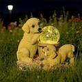 1 pièce extérieure solaire étanche deux chiots lumineux sphérique statue lumière cour jardin pelouse chemin cour résine ornement lumière paysage décoration lumière