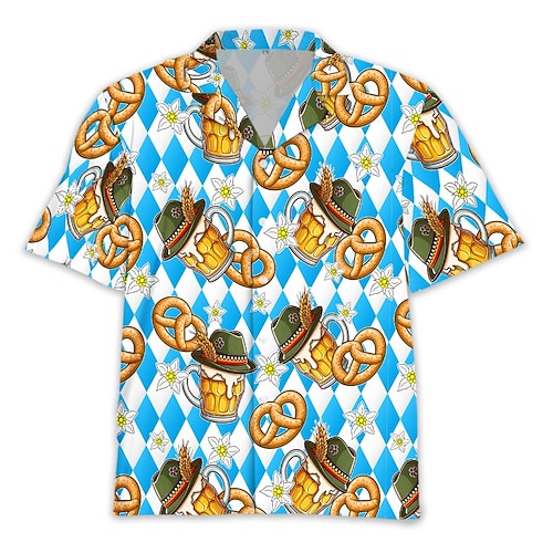 Chemises hawaïennes Chemise Aloha Bavarois Munich Allemand Alpin Oktoberfest Bière Bretzel Graphique pour Homme Adulte Impression 3D pour Carnaval Oktoberfest Plage Vacances Soirée