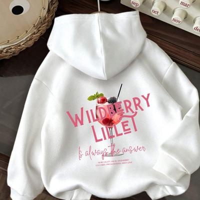 "TEMU Women's Graphic Print Hoodie With Drawstring - Black Casual Hooded Sweatshirt Featuring " Lillet" Design, 100% Polyester, Machine Washable, Fit" Image