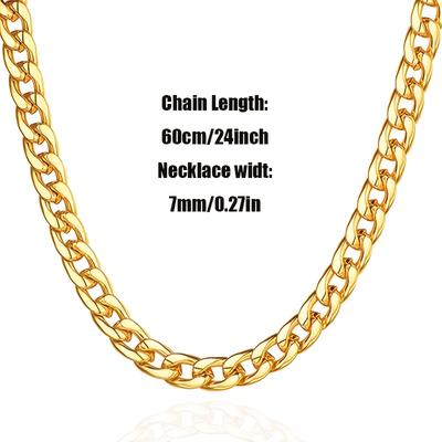 TEMU 925 Sterling Silver 7mm Cuban Chain Golden Necklace Unisex Fashion Simple Suitable For Presented In A Box Image