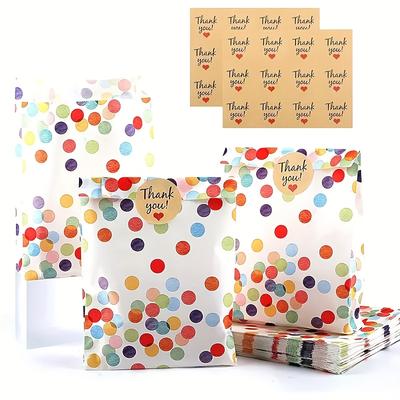 TEMU 20/40pcs Bohemian Birthday Party Favor Bags With 48 Colorful Polka Dot Stickers - For Birthday Party, Wedding, Camping Party Fun Thank , Versatile Decoration Supplies Image