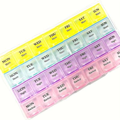 TEMU 1. Bunting 28-compartment Pill Organizer - Portable, Large Capacity Health Box, Durable Plastic, With Daily Labels, 2.49x11.99cm - Everyday Medication Management, Pill Case