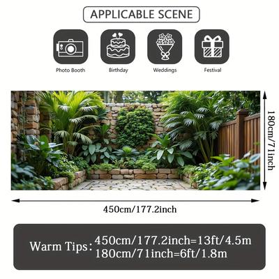 TEMU 2d Door Banner, 1pc 2d Flat Printing Stone Wall Tropical Plants Mural Garage Door Banner, Decorative And Stylish, Enhancing Outdoor Spaces Party Banners, 2d Flat Image