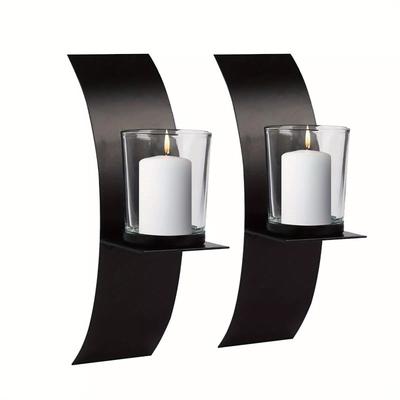 TEMU Pack Of 2 Wall Candle Holders, Metal Black Candle Holders For Creative Decoration, Removable And Reusable Tea Light Holder, Wall Tea Light Holder For Living Room Decoration Image