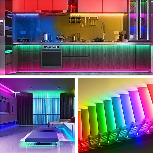 Weihnachts-LED-Streifenlichter 20M 65.6ft Bluetooth wasserdicht DIY Farbwechsel 2835 RGB mit Fernbedienung und verstecktem Controller einfache Installation für TV-Hintergrundbeleuchtung Zimmer und Image