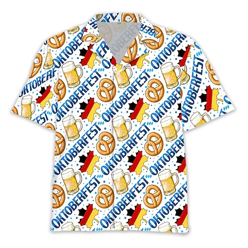 Bayerisch München Deutsch Hawaiihemden Aloha-Hemd Bier Wurst Brezel Grafik für Herren Erwachsene 3D-Druck für Karneval Oktoberfestbier Urlaub Party Image