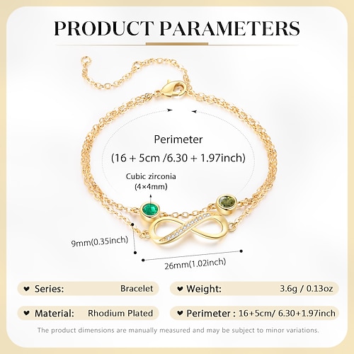 personalisiertes Geburtssteinarmband, individueller Schmuck mit zwei Geburtssteinen und doppeltem Glücksbringer, perfektes Geschenk für Ehefrau oder Mutter, Seelenverwandten-Geschenk zum Valentinstag Image